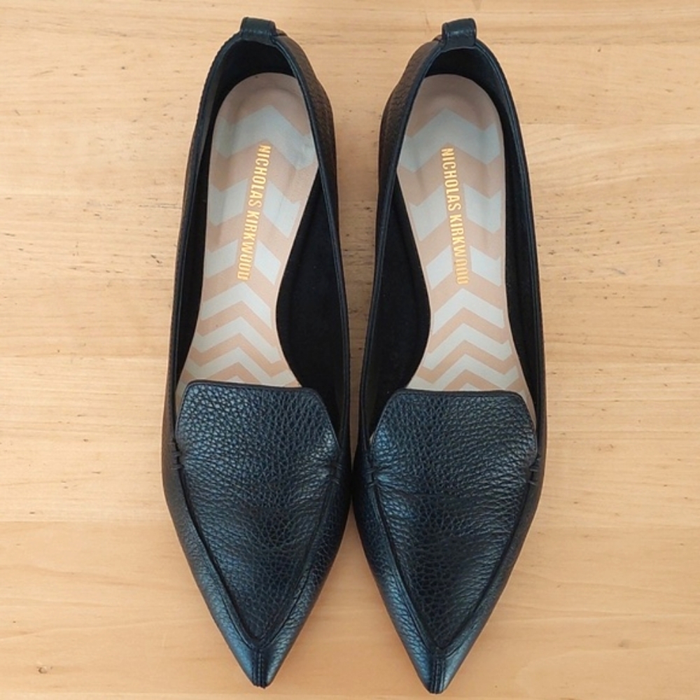 Nicholas Kirkwood Pointed Toe Black Leather Flats